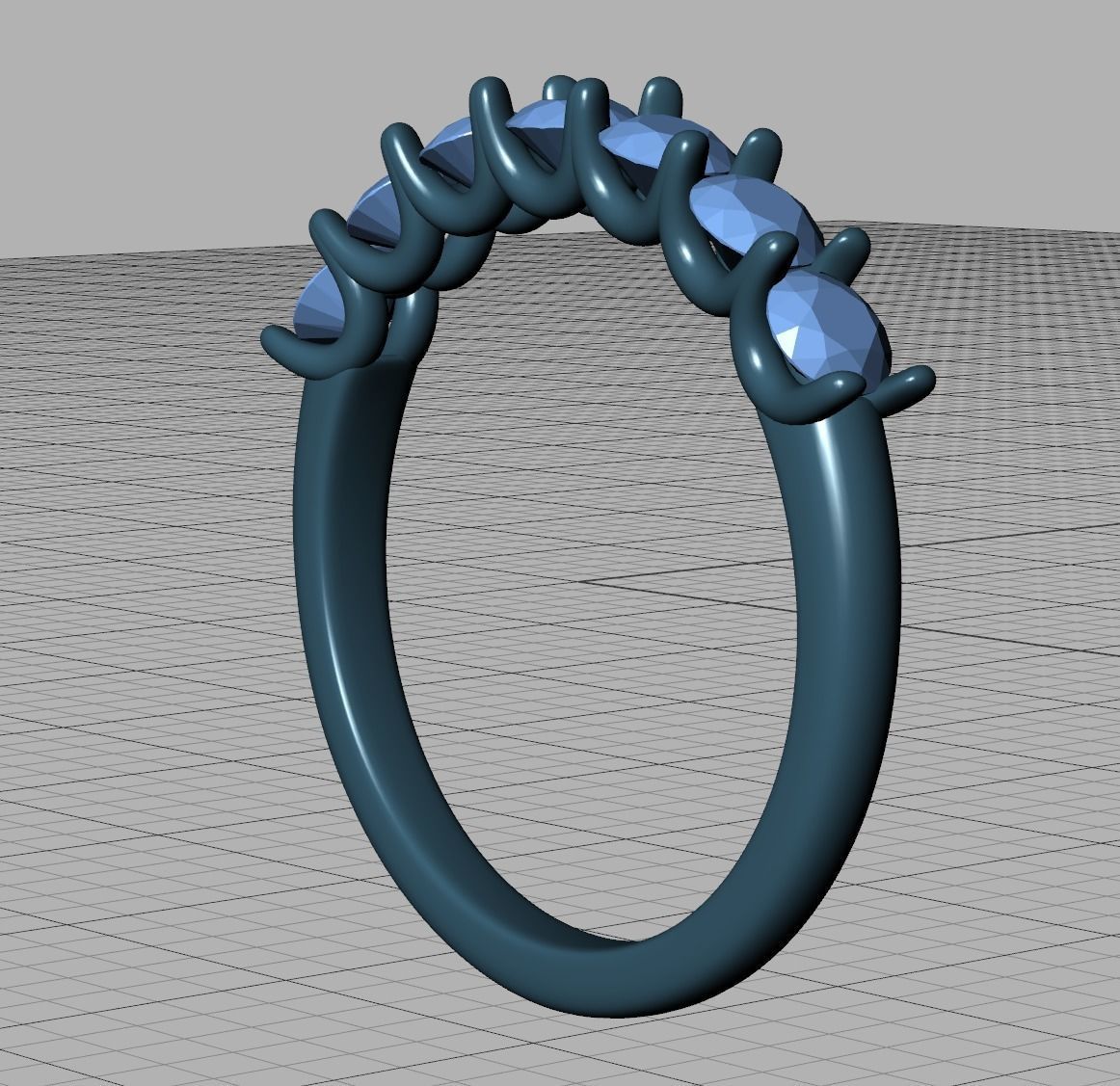 Half Eternity Band Ring U shape prongs 3mm gems 3dmodel 3D print model_20