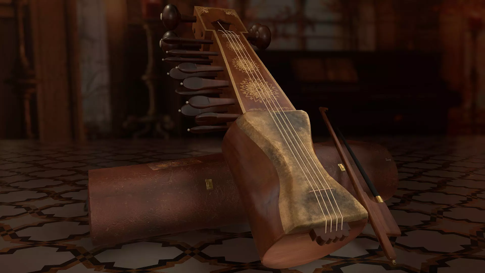Sarangi Music Instrument 3D model_0
