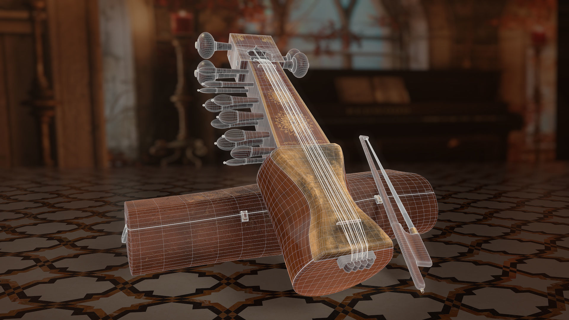 Sarangi Music Instrument 3D model_2