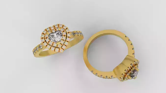 Heart diamond engagement ring heart 3d print model A 52