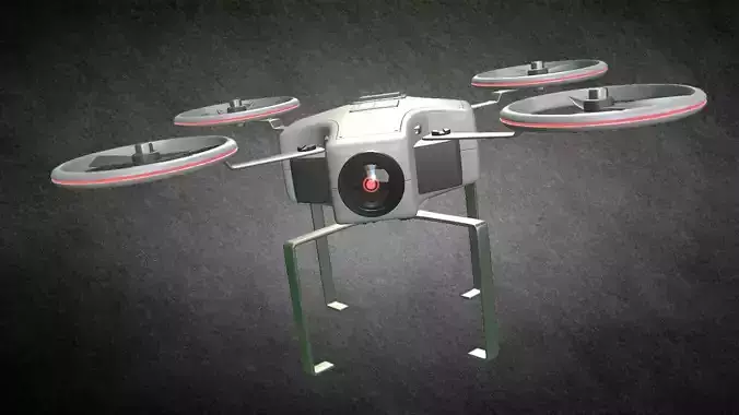Quadcopter drone with four wheels Low-poly 3D model