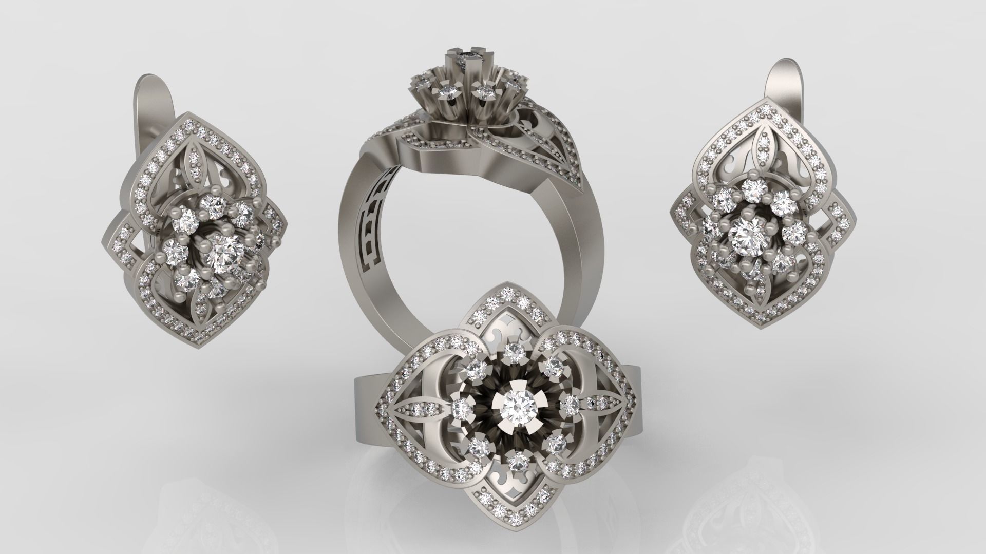 Ring and Earrings Diamond jewelry set 3d print model A57 3D print model_7