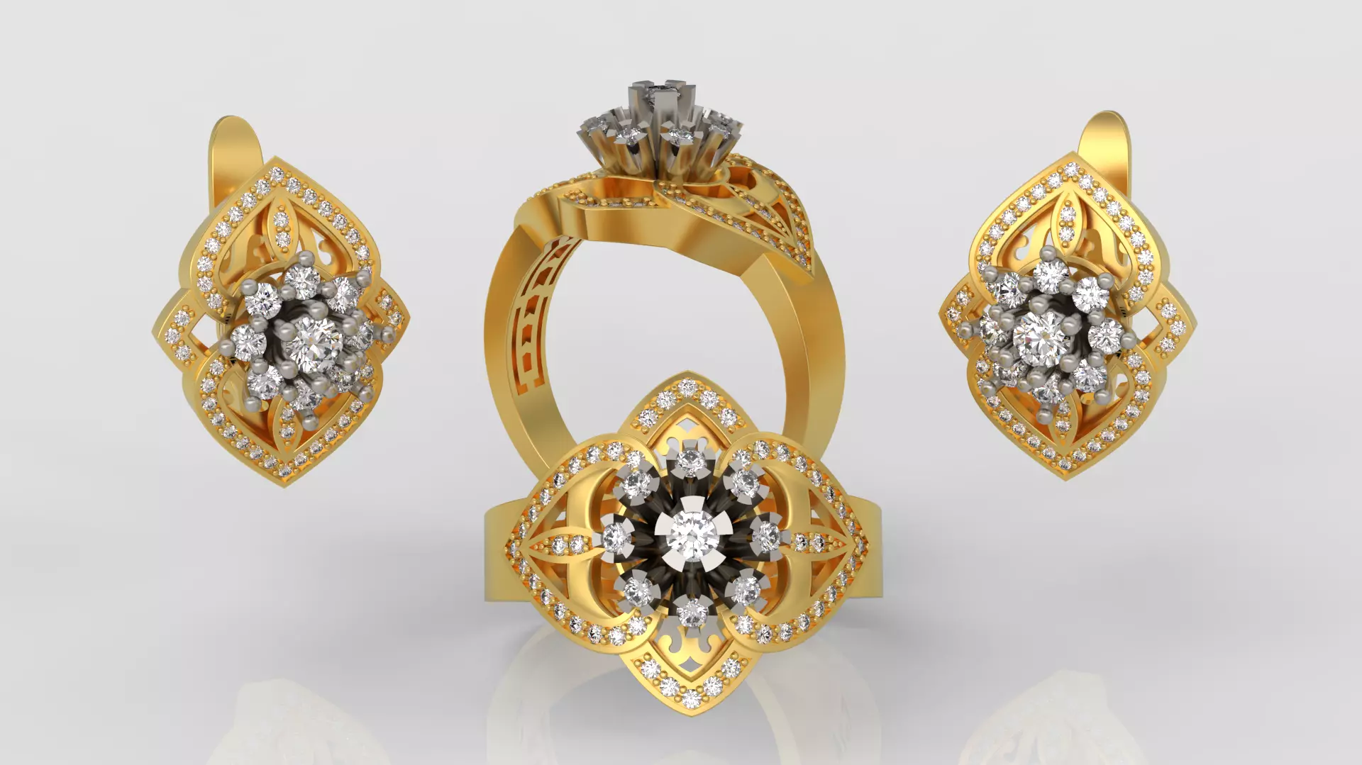 Ring and Earrings Diamond jewelry set 3d print model A57 3D print model_0