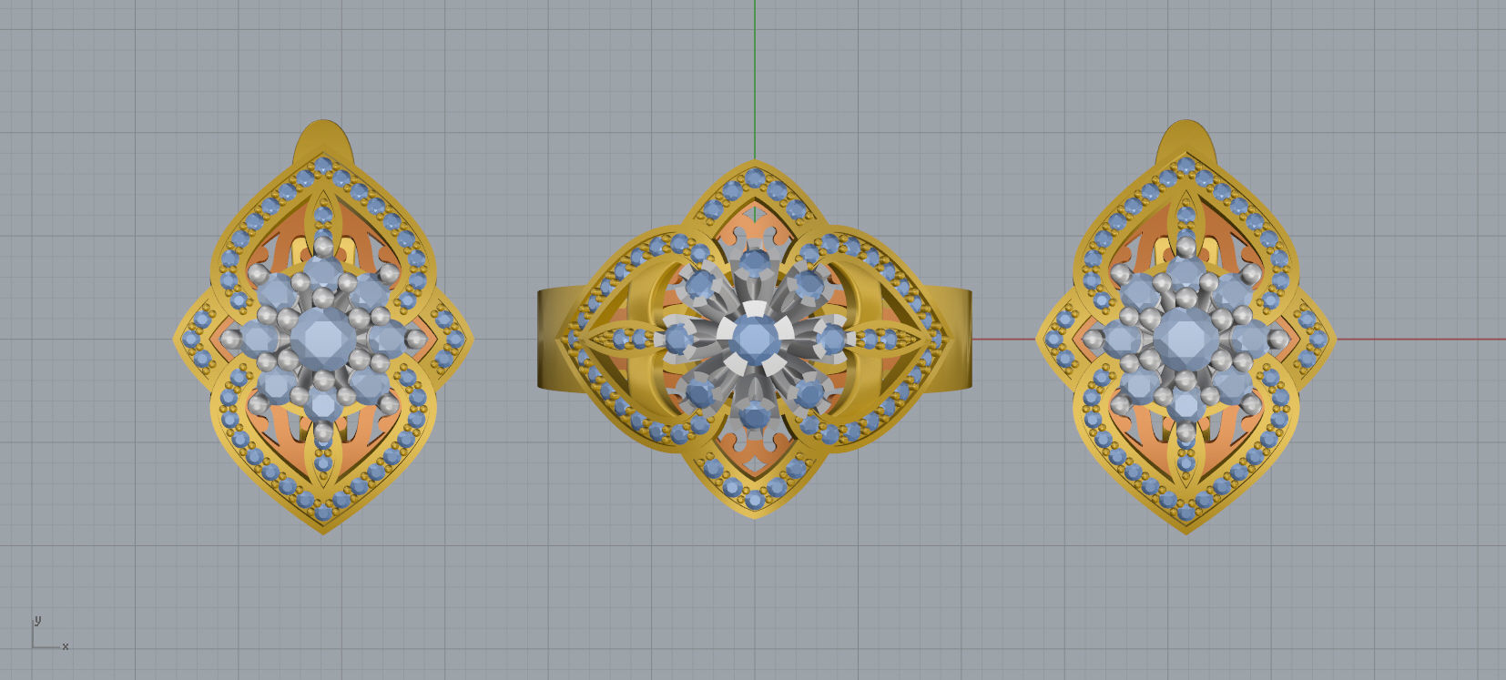 Ring and Earrings Diamond jewelry set 3d print model A57 3D print model_11