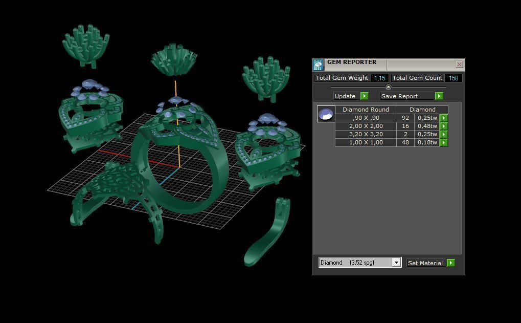 Ring and Earrings Diamond jewelry set 3d print model A57 3D print model_9