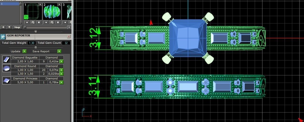 double engagement wedding ring with baguette and princess 506 3D print model_4