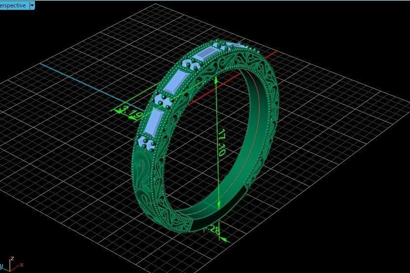 double engagement wedding ring with baguette and princess 506 3D print model_45