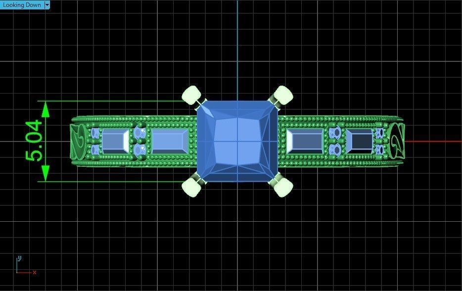 double engagement wedding ring with baguette and princess 506 3D print model_36