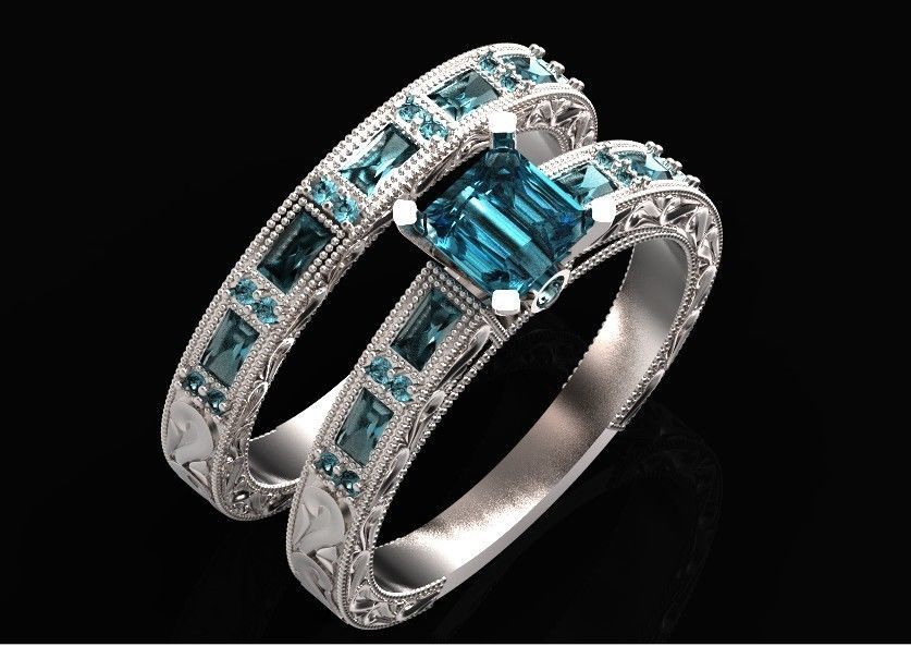 double engagement wedding ring with baguette and princess 506 3D print model_16