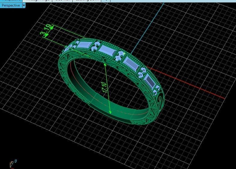 double engagement wedding ring with baguette and princess 506 3D print model_44