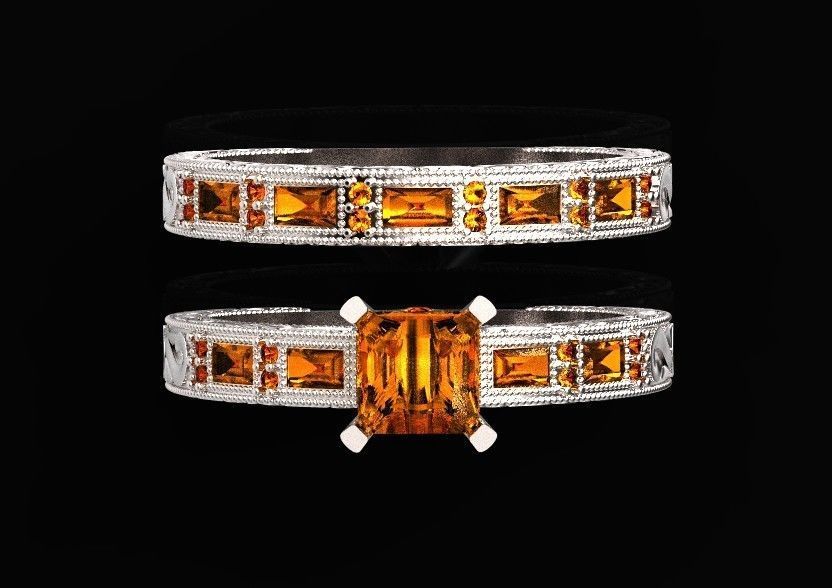 double engagement wedding ring with baguette and princess 506 3D print model_22