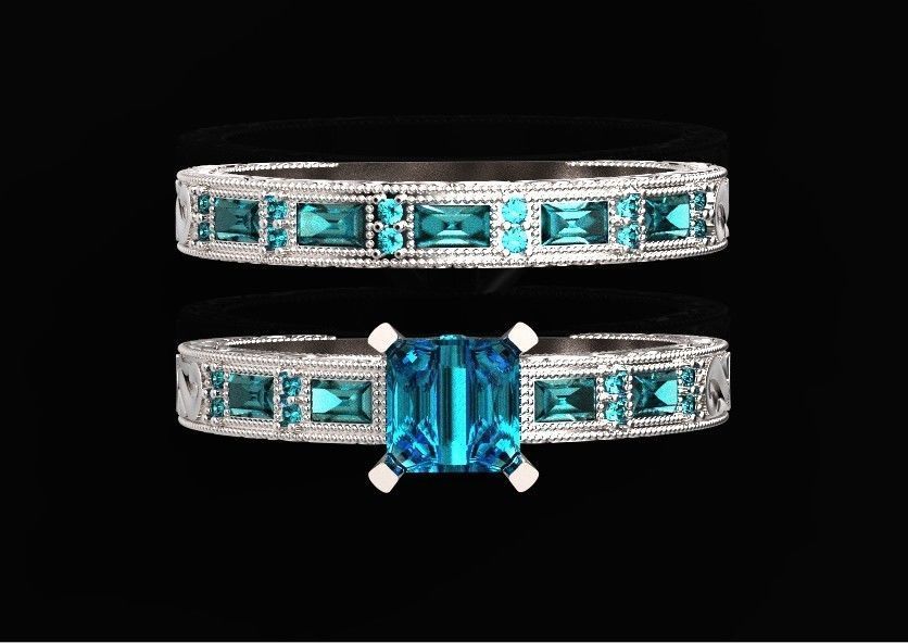 double engagement wedding ring with baguette and princess 506 3D print model_23