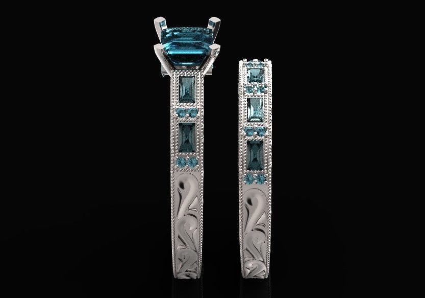 double engagement wedding ring with baguette and princess 506 3D print model_26