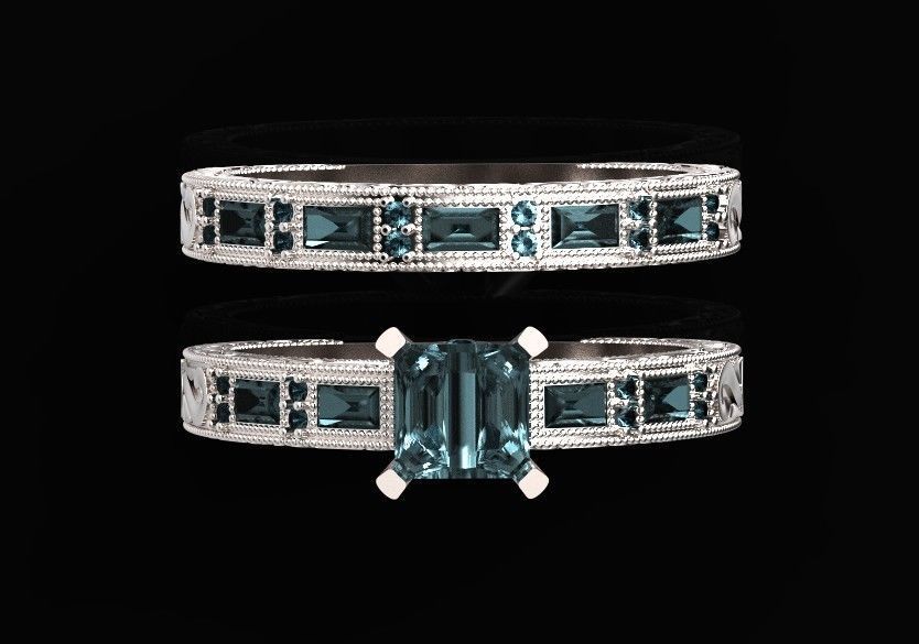 double engagement wedding ring with baguette and princess 506 3D print model_21