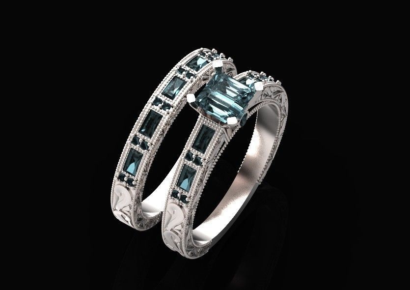 double engagement wedding ring with baguette and princess 506 3D print model_19