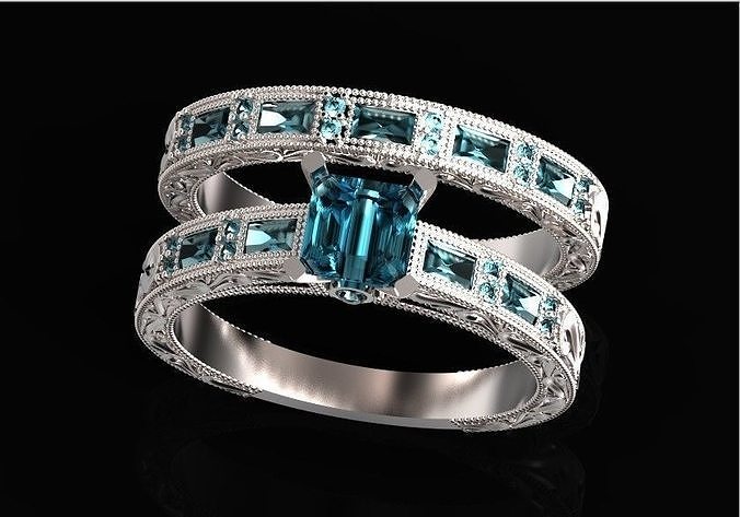 double engagement wedding ring with baguette and princess 506 3D print model
