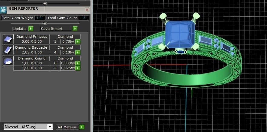double engagement wedding ring with baguette and princess 506 3D print model_7