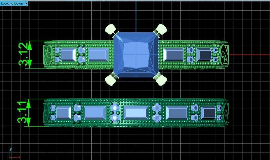 double engagement wedding ring with baguette and princess 506 3D print model_5