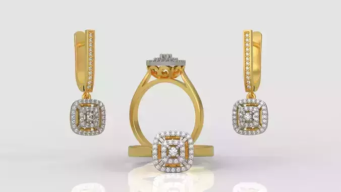 Ring and Earrings Diamond jewelry set 3d print model A58