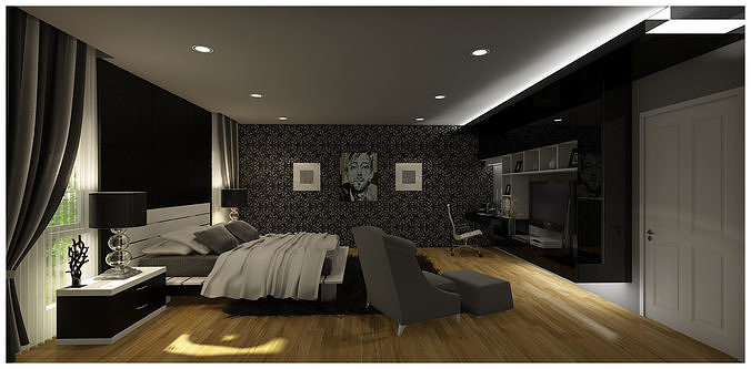 Modern black bedroom 3D model