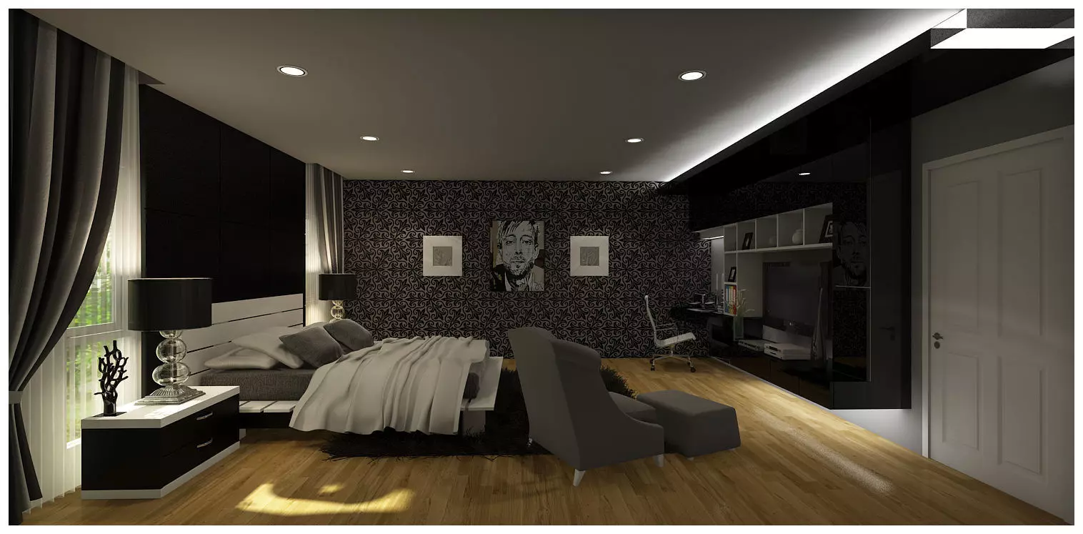 Modern black bedroom 3D model_0