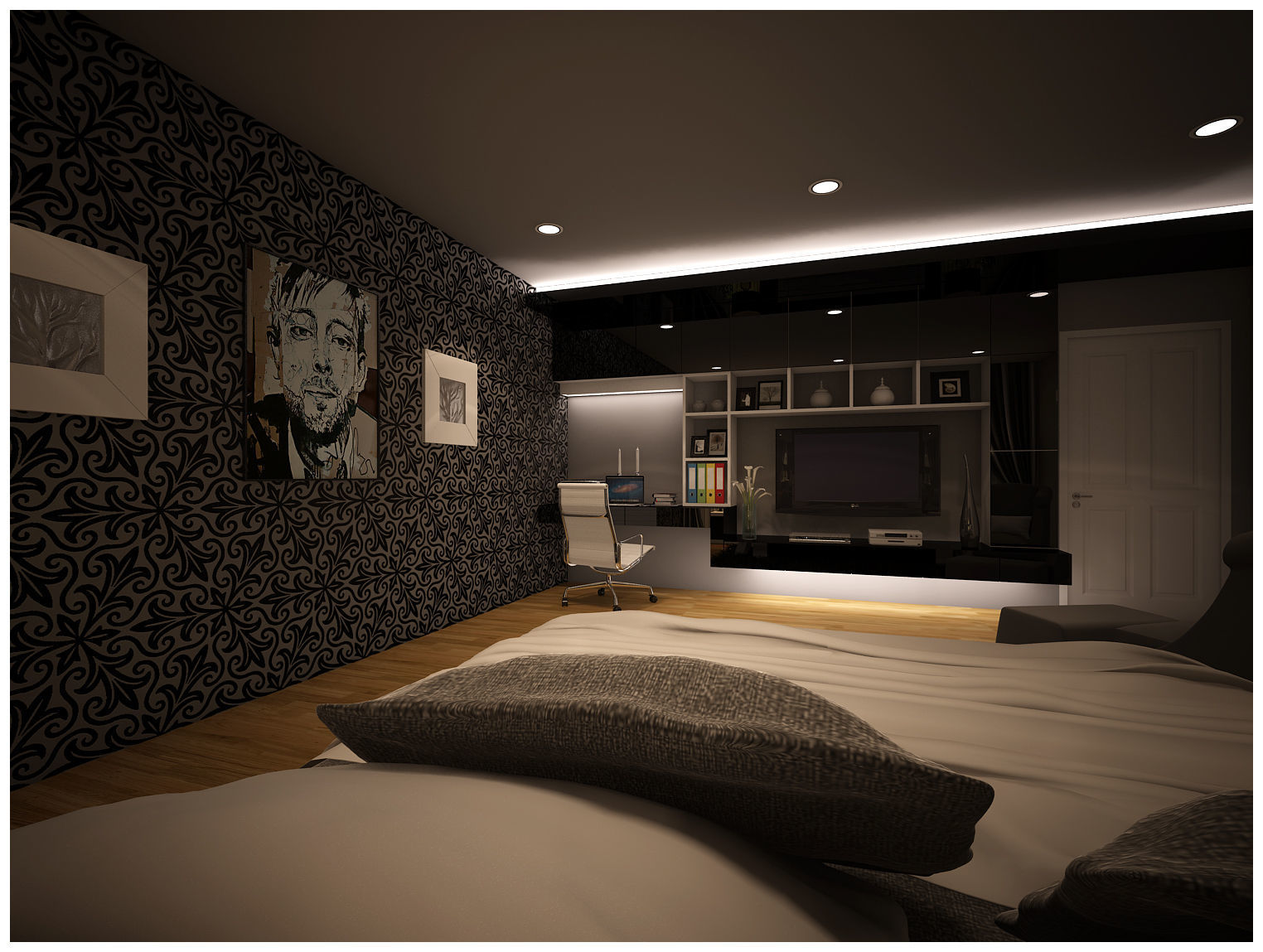 Modern black bedroom 3D model_1