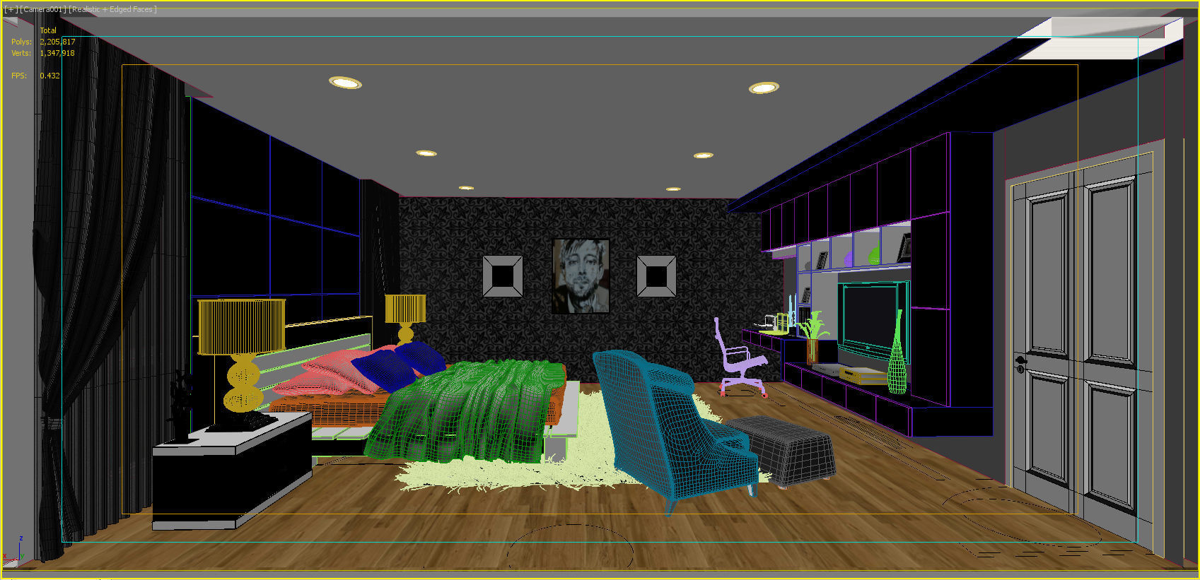 Modern black bedroom 3D model_5