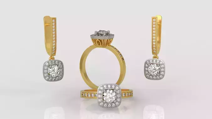 Ring and Earrings Diamond jewelry set 3d print model A59