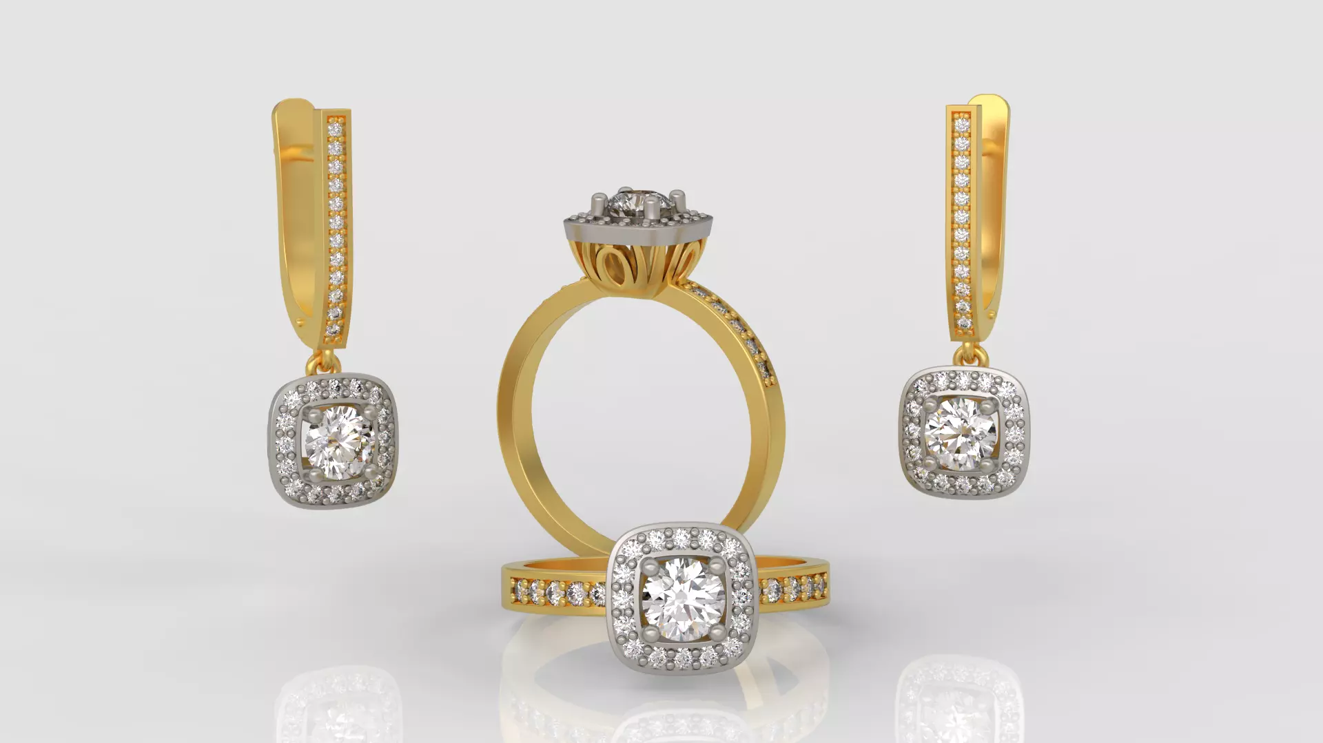 Ring and Earrings Diamond jewelry set 3d print model A59 3D print model_0