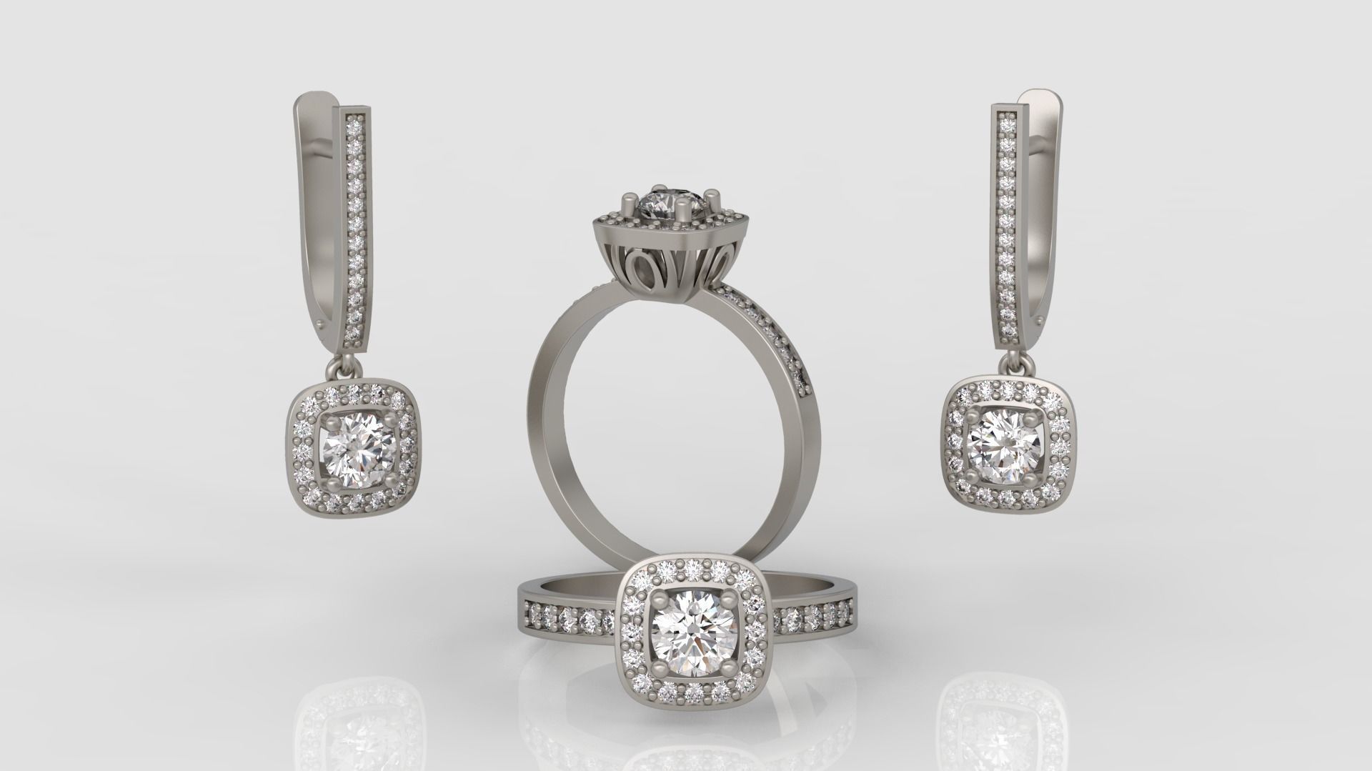 Ring and Earrings Diamond jewelry set 3d print model A59 3D print model_3