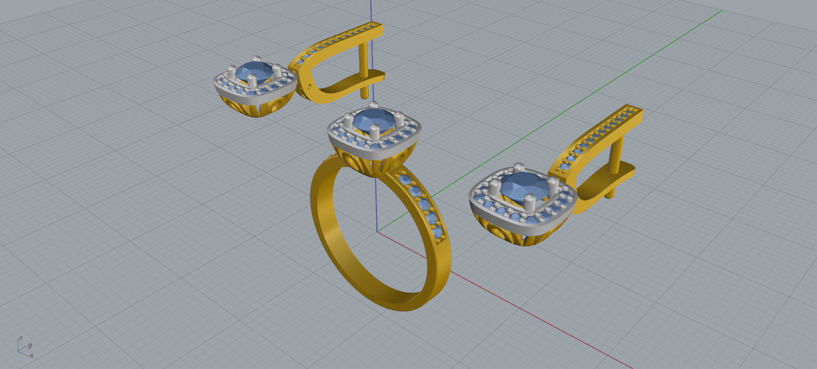 Ring and Earrings Diamond jewelry set 3d print model A59 3D print model_14