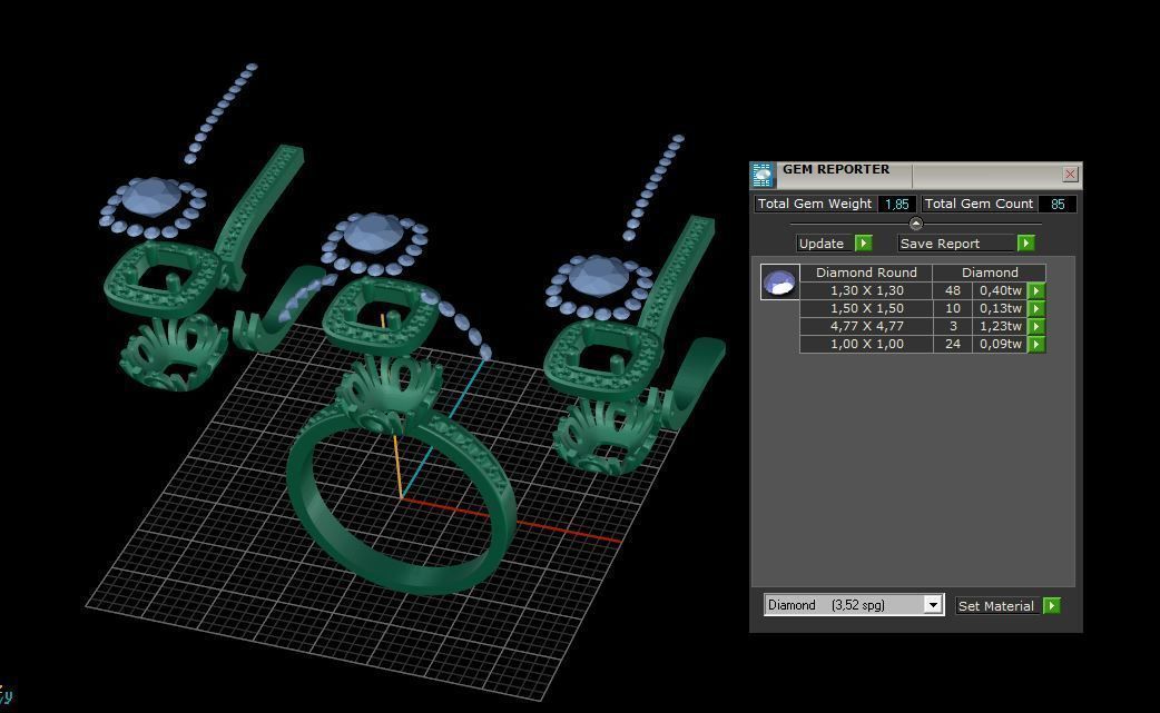 Ring and Earrings Diamond jewelry set 3d print model A59 3D print model_9