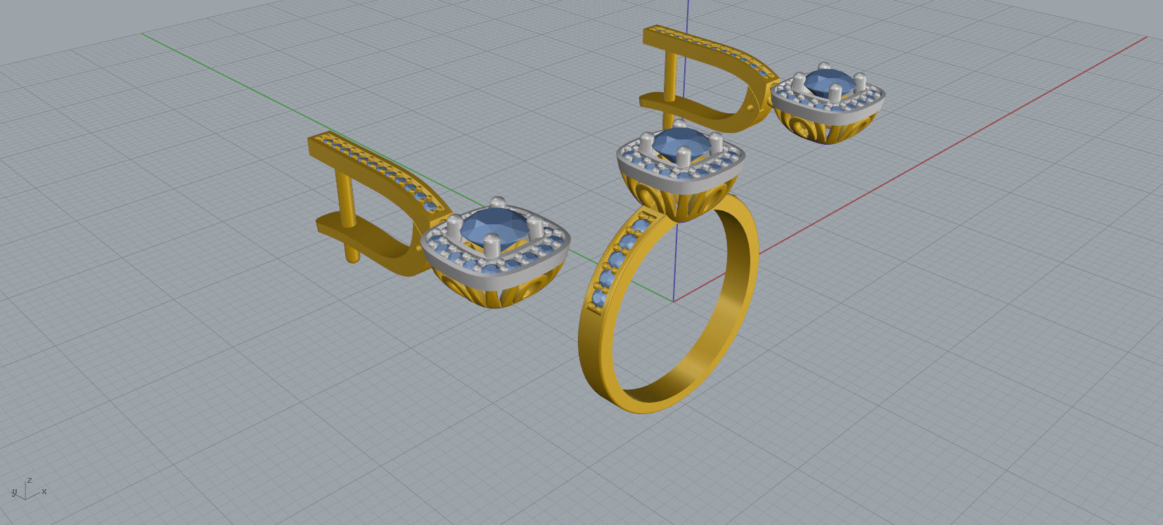 Ring and Earrings Diamond jewelry set 3d print model A59 3D print model_15
