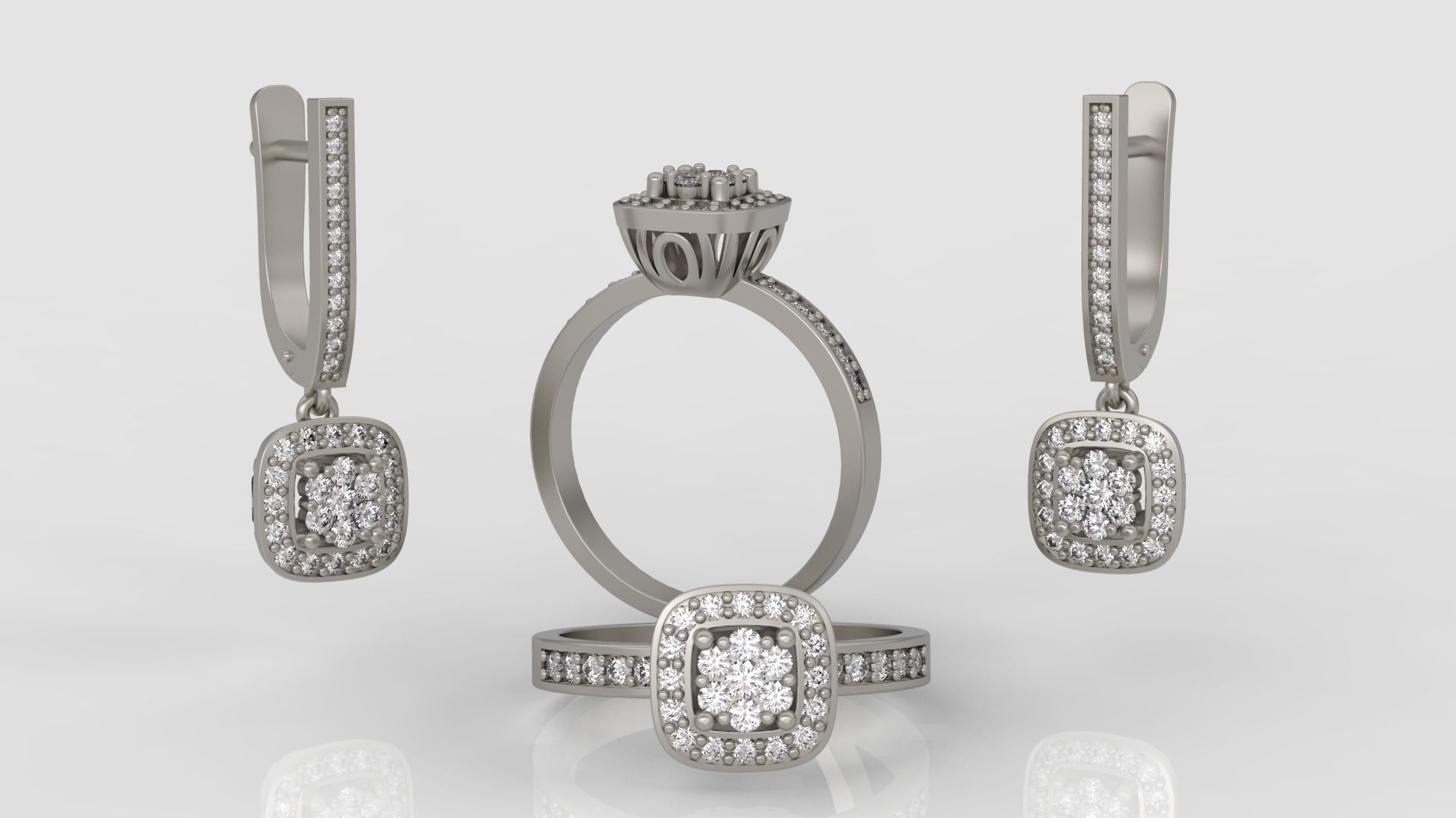 Ring and Earrings Diamond jewelry set 3d print model A60 3D print model_1