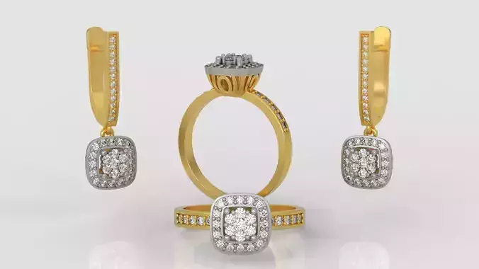 Ring and Earrings Diamond jewelry set 3d print model A60
