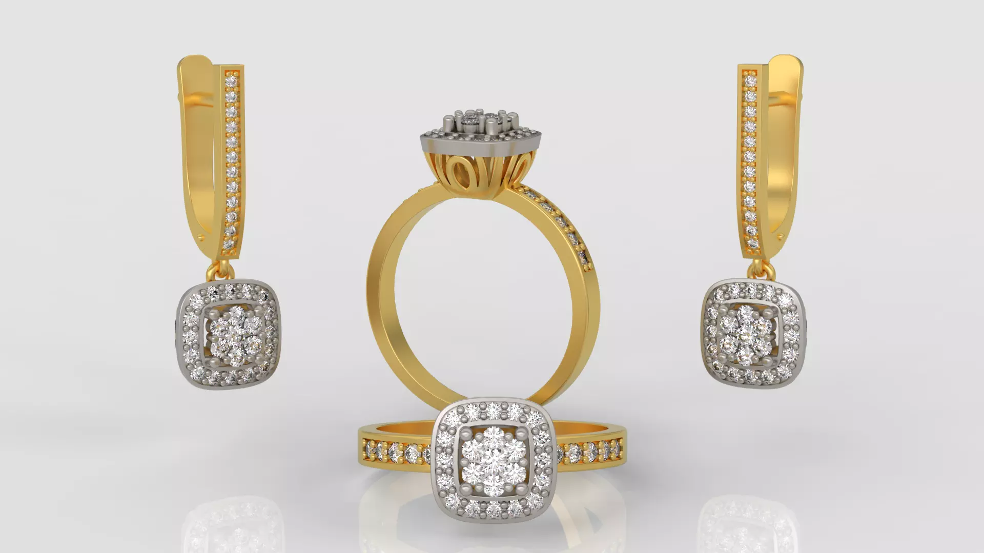 Ring and Earrings Diamond jewelry set 3d print model A60 3D print model_0