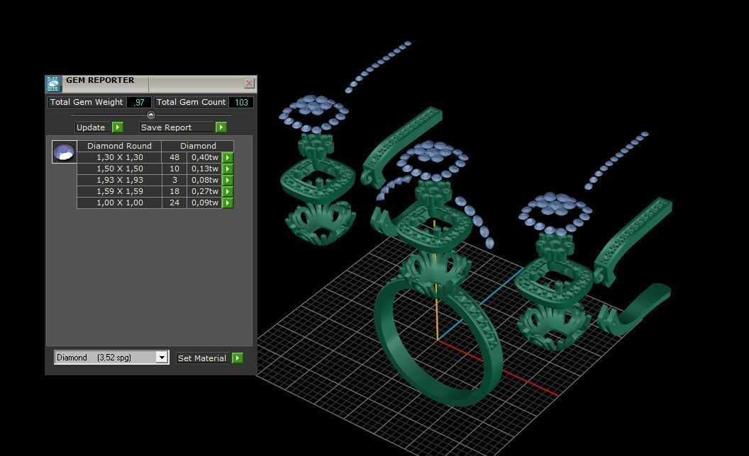 Ring and Earrings Diamond jewelry set 3d print model A60 3D print model_9