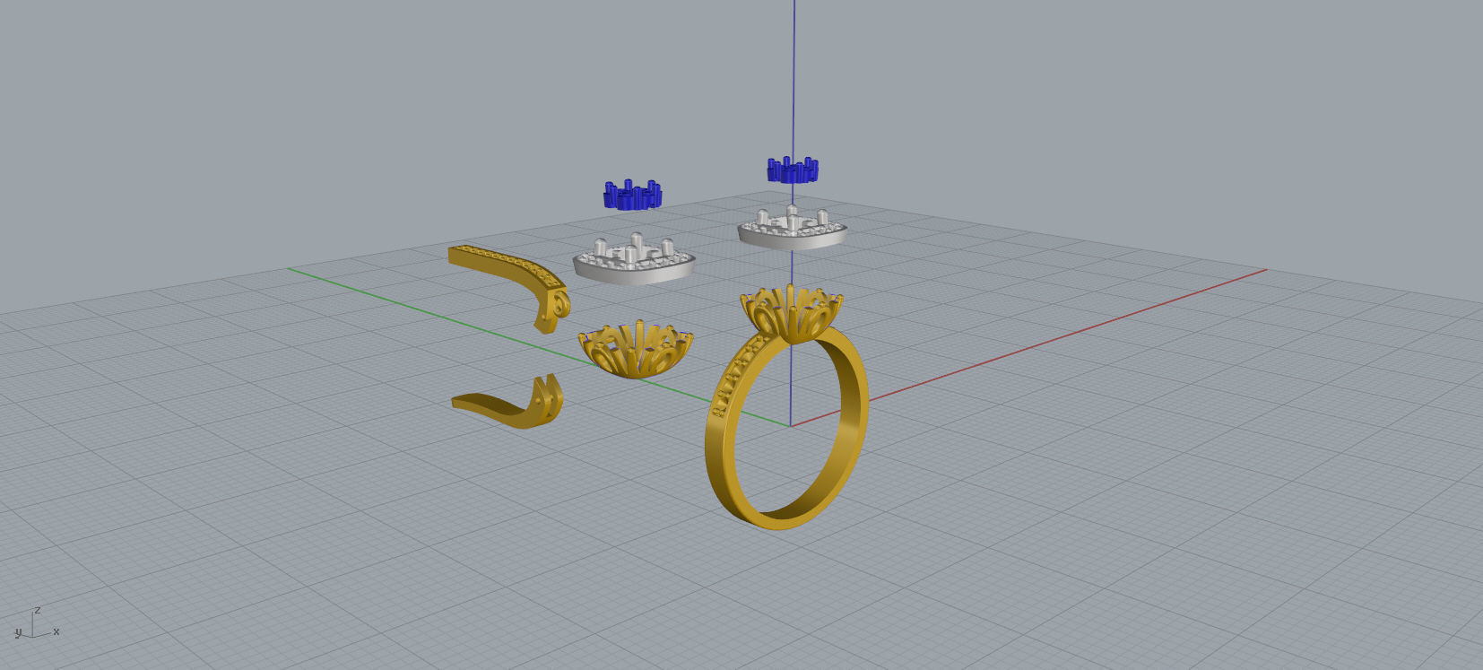 Ring and Earrings Diamond jewelry set 3d print model A60 3D print model_17