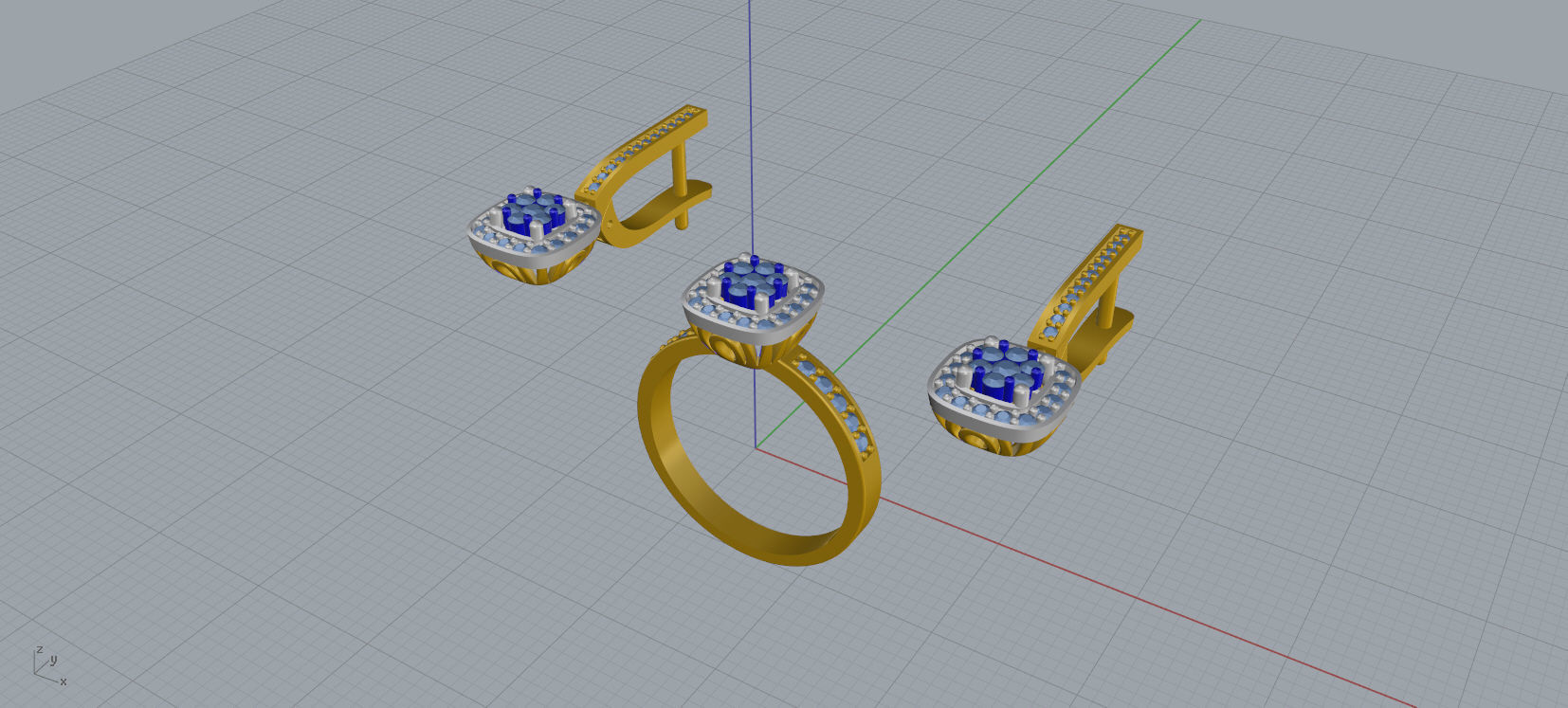 Ring and Earrings Diamond jewelry set 3d print model A60 3D print model_14