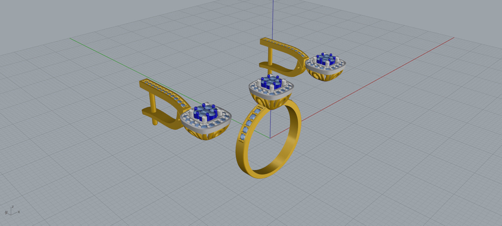 Ring and Earrings Diamond jewelry set 3d print model A60 3D print model_15