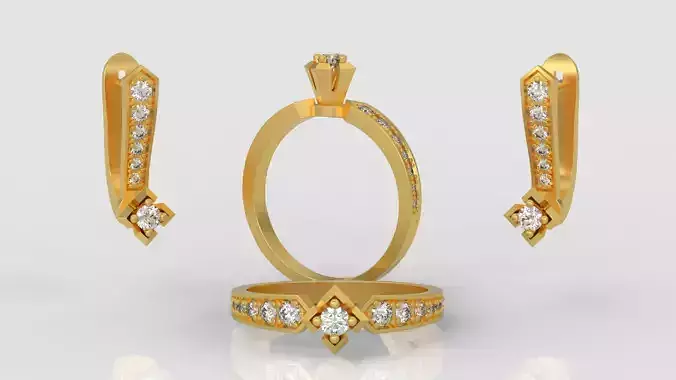 Ring and Earrings Diamond jewelry set 3d print model A63
