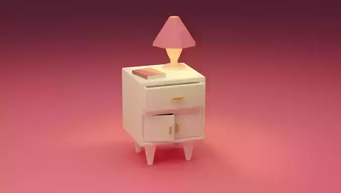 Bedroom drawer with book and night lamp 3D model