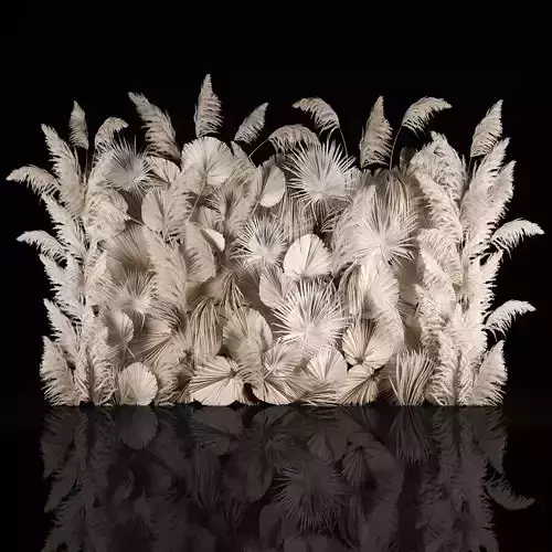 Vertical garden wall made of dry palm branches and pampas grass