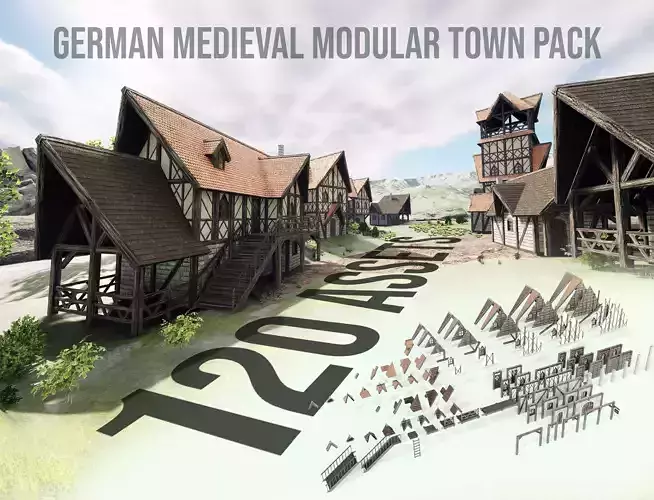 UE5 German Medieval Modular Town Assets 3D model