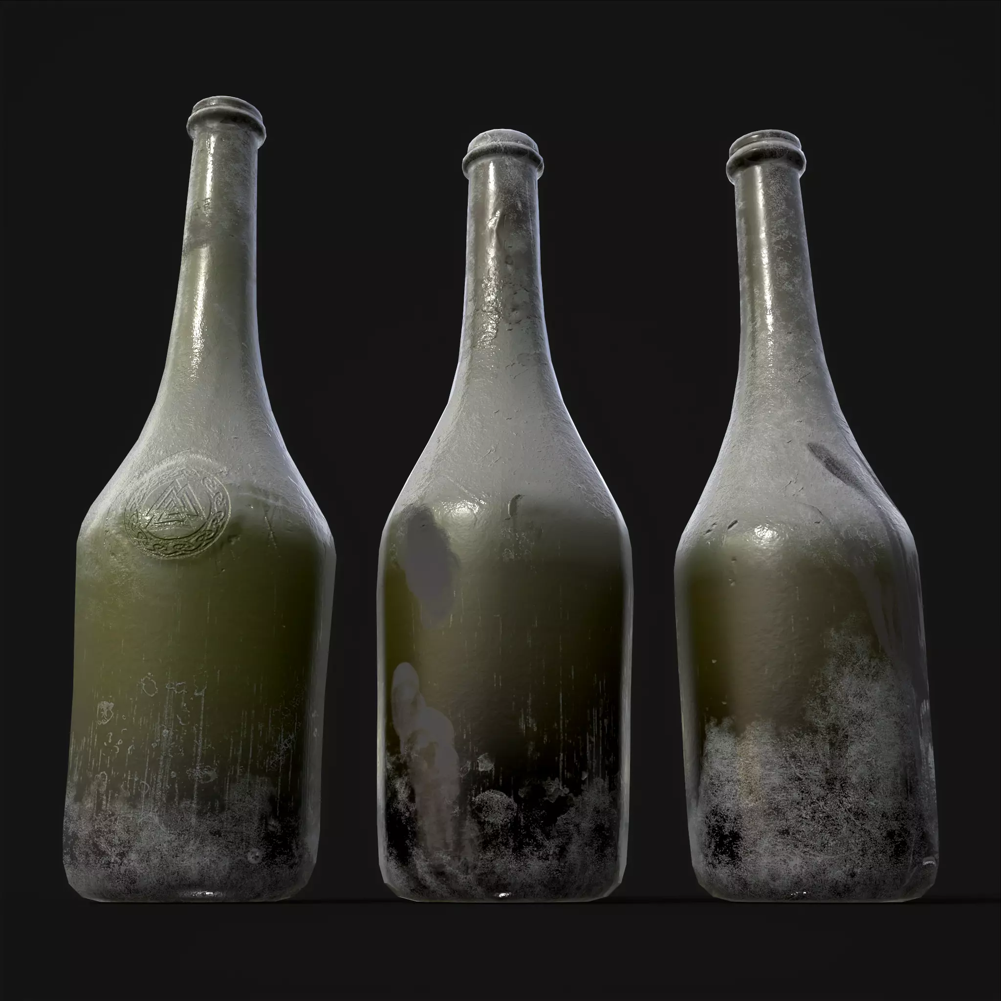 Rustic Dirty Glass Bottles Low-poly 3D model