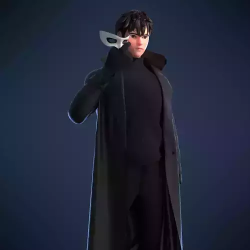 Ninja man in coat holding mask