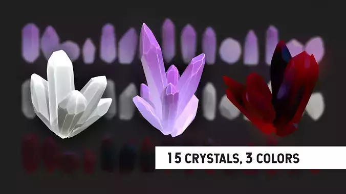 Lowpoly Crystals with 3 PBR materials Low-poly 3D model