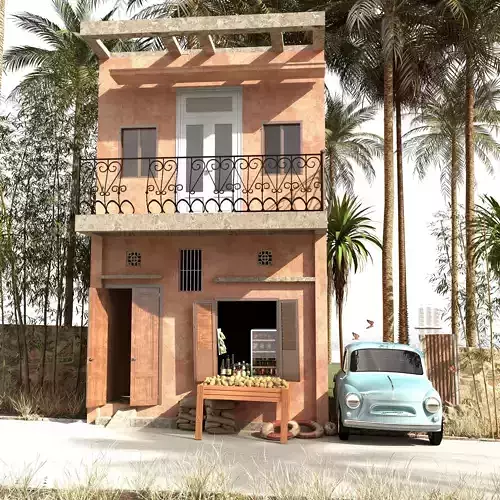 Beach house scene 3D model