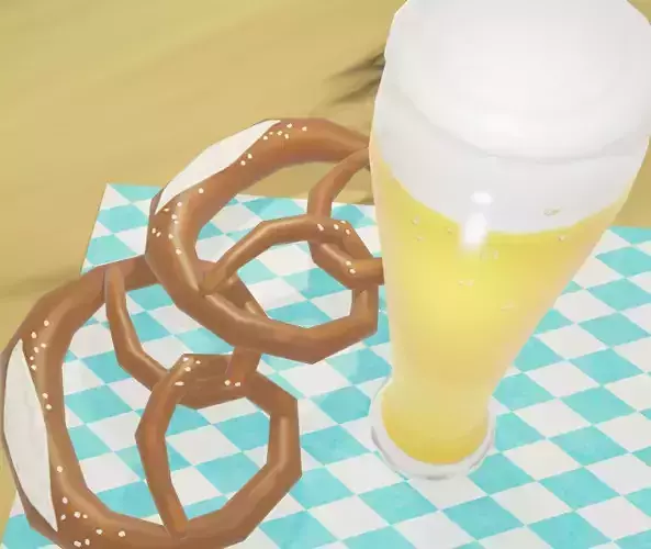 Pretzel and Wheat beer Free low-poly 3D model