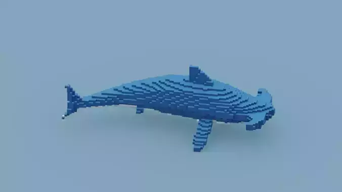 Voxel Hammerhead Shark Low-poly 3D model